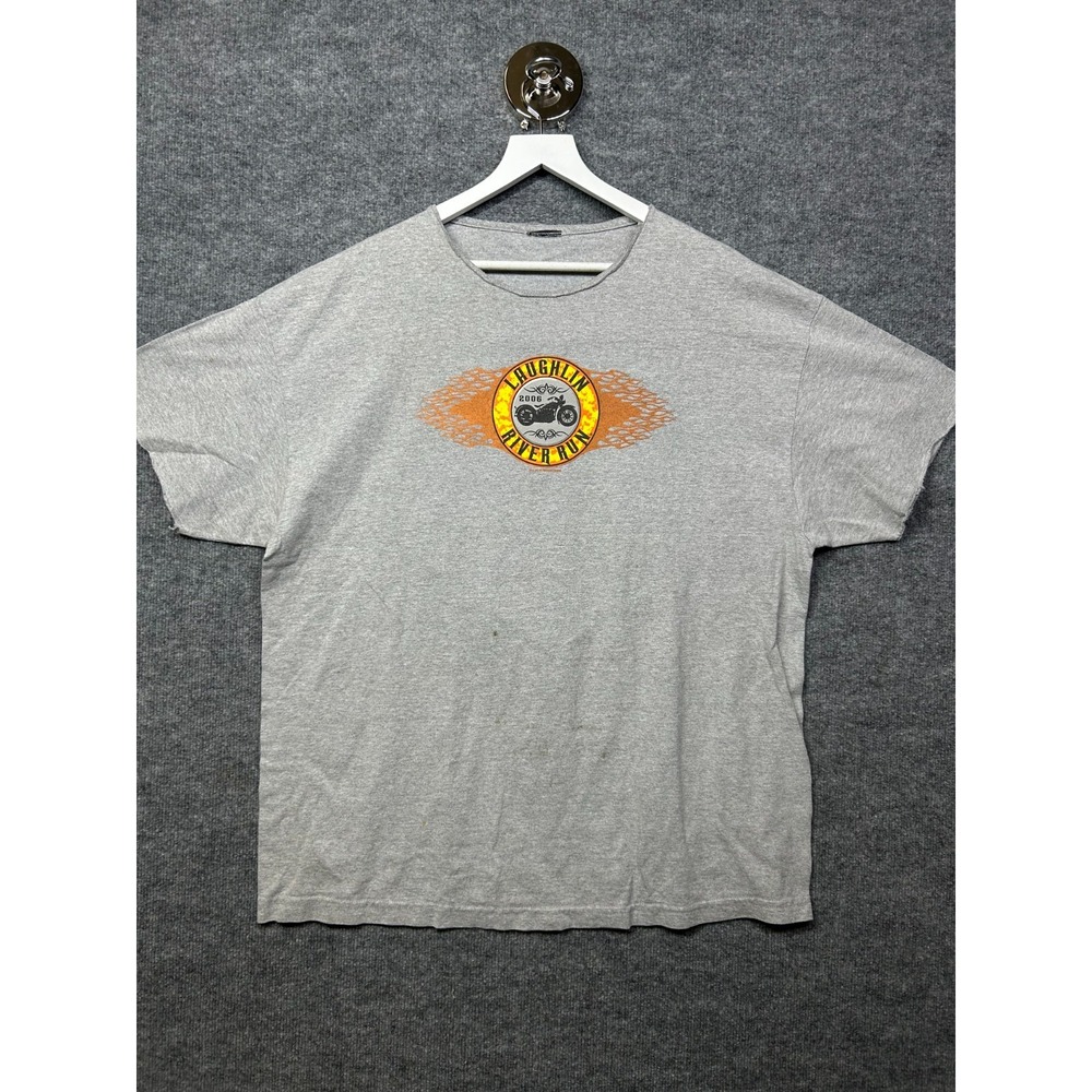 Laughlin River Run Biker Pinup Girl T-Shirt Men's Gray Graphic Crewneck - 2XL